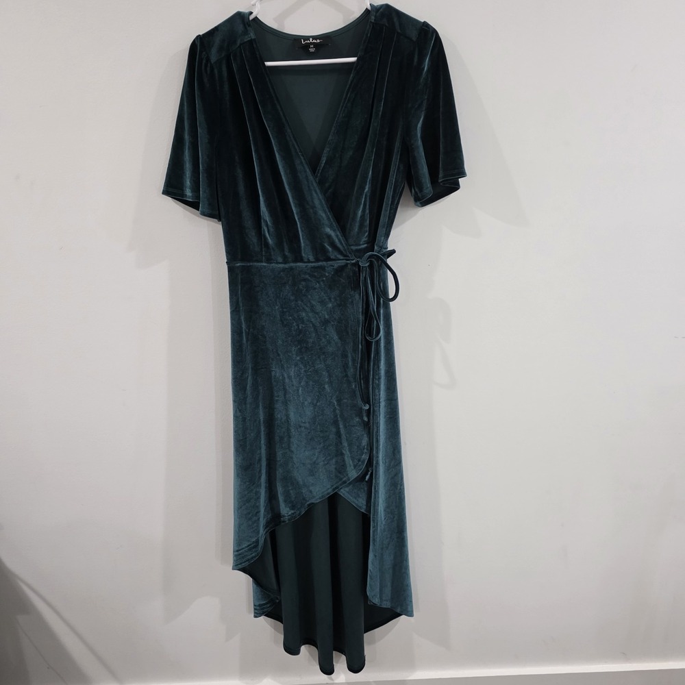 Lulus Wrap Dress Size Medium Green Velvet Maxi Fairy Regency